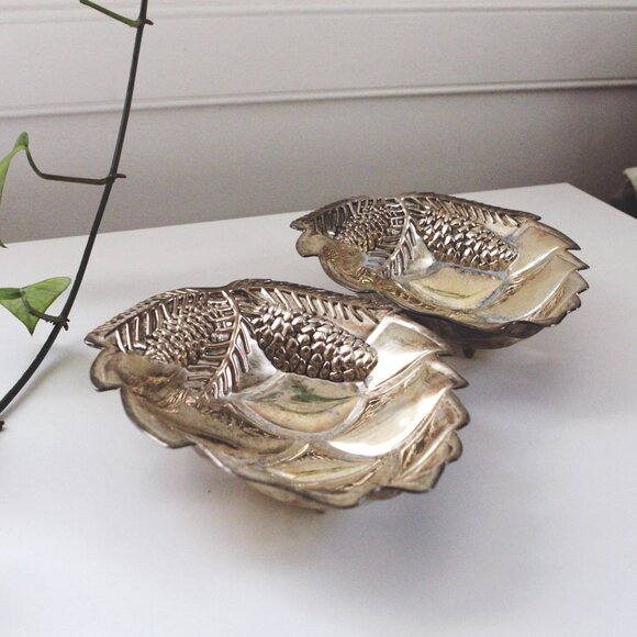 Vintage Silver-Plated Godinger Pine Cone Footed Candy Nut or Trinket Dish
